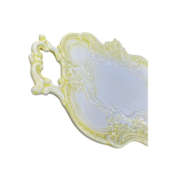 Italian Made Glazed Ceramic Yellow white ornate Farm Serve tray SKU 9596 - Picture 2 of 10